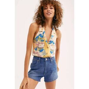 Free People NWT Offshore‎ Floral Bodysuit Halter Yellow Small Feminine Coquette